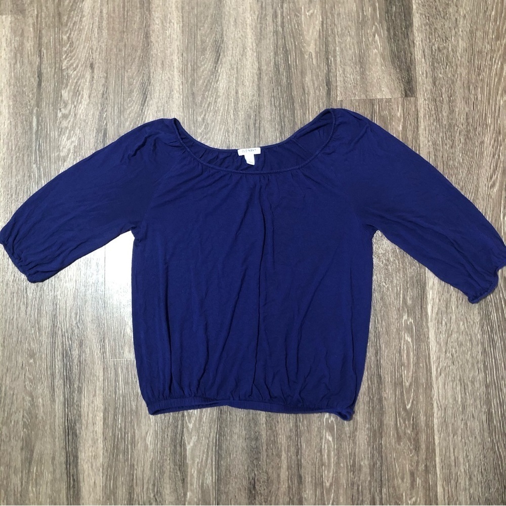 Old Navy Bright Blue Boho Blouse Top - 3/4 Sleeve Scoop Neck, Size Small Petite